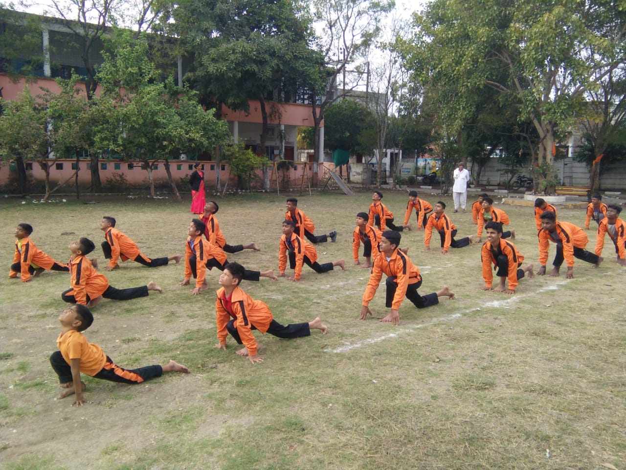 SSVS children practising yoga together at the Indore centre